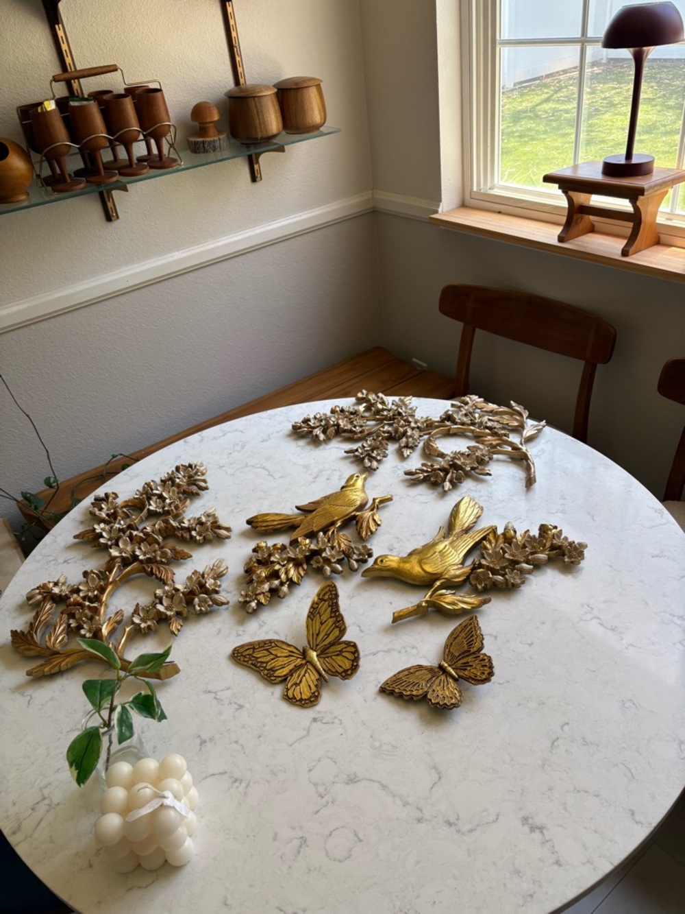 Vintage MCM Gold Metal Bird & Butterfly Wall Art Set